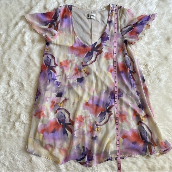 Show Me Your MuMu Dress Kylie Floral Flowy Mini Cream Purple XS - Picture 10 of 11